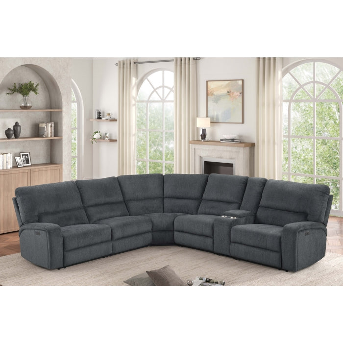 3-Piece Grey Chenille Fabric Power Recliner Sectional Sofa with Console & LED Lights – 8298 — product view 5