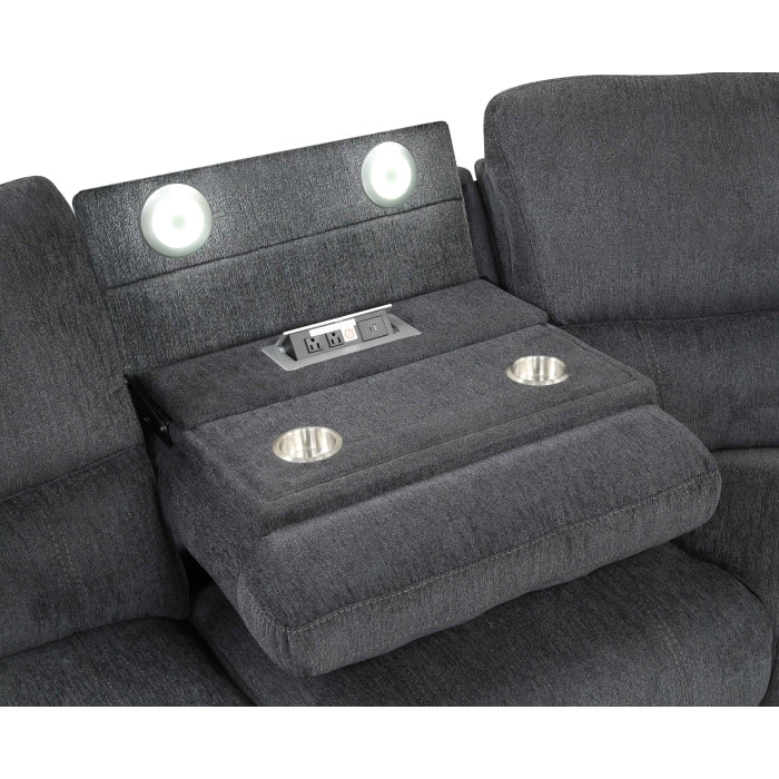 3-Piece Grey Chenille Fabric Power Recliner Sectional Sofa with Console & LED Lights – 8298 — product view 7