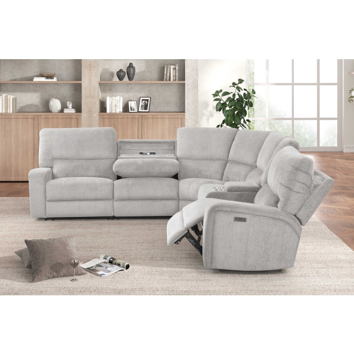 3-Piece Light Grey Chenille Fabric Power Recliner Sectional Sofa with Console & LED Lights – 8299 — product view 3