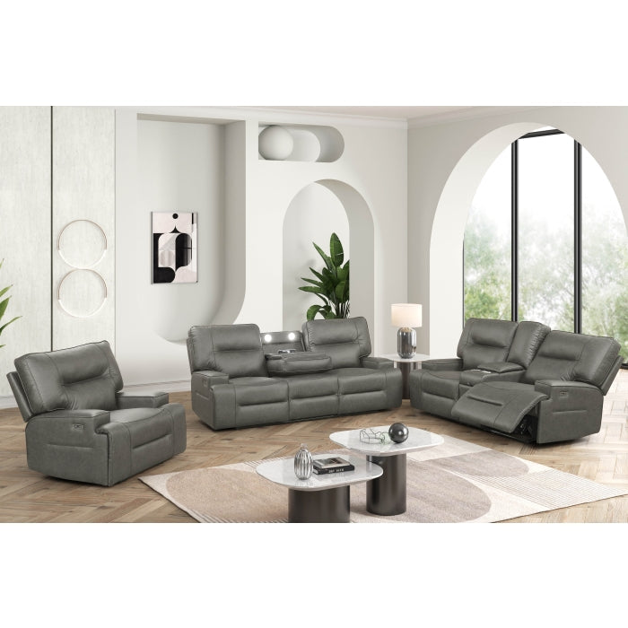 Gray Breathable Leatherette Power Motion Recliner Sofa & Loveseat Set – 8301-2PC — product view 1
