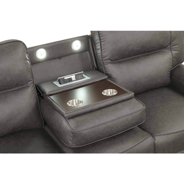 Gray Breathable Leatherette Power Motion Recliner Sofa & Loveseat Set – 8301-2PC — product view 3