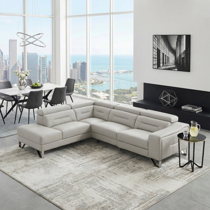 Homelegance Ventura Mid-Century Modern Light Grey Top Grain Leather Sectional Sofa with Chaise and Power Recliner – 8304LGY-2LC2RPW — product view 1