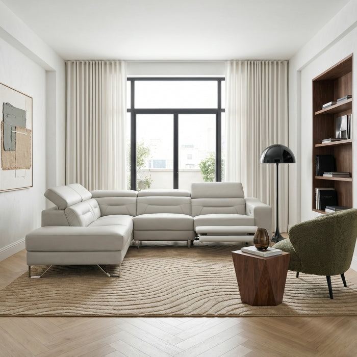 Homelegance Ventura Mid-Century Modern Light Grey Top Grain Leather Sectional Sofa with Chaise and Power Recliner – 8304LGY-2LC2RPW — product view 4