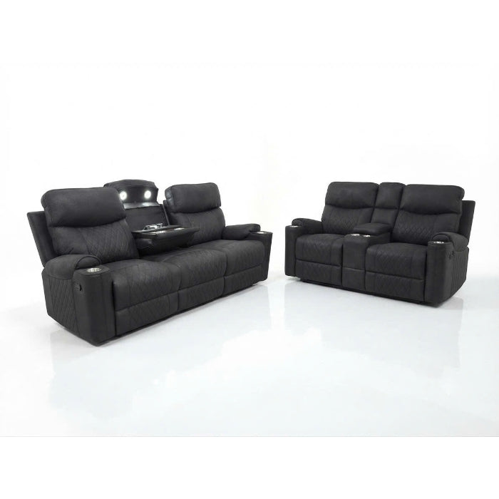 2-Piece Black High Performance Sofa Loveseat Set with Motion Recliners – 8305-2PC — product view 1