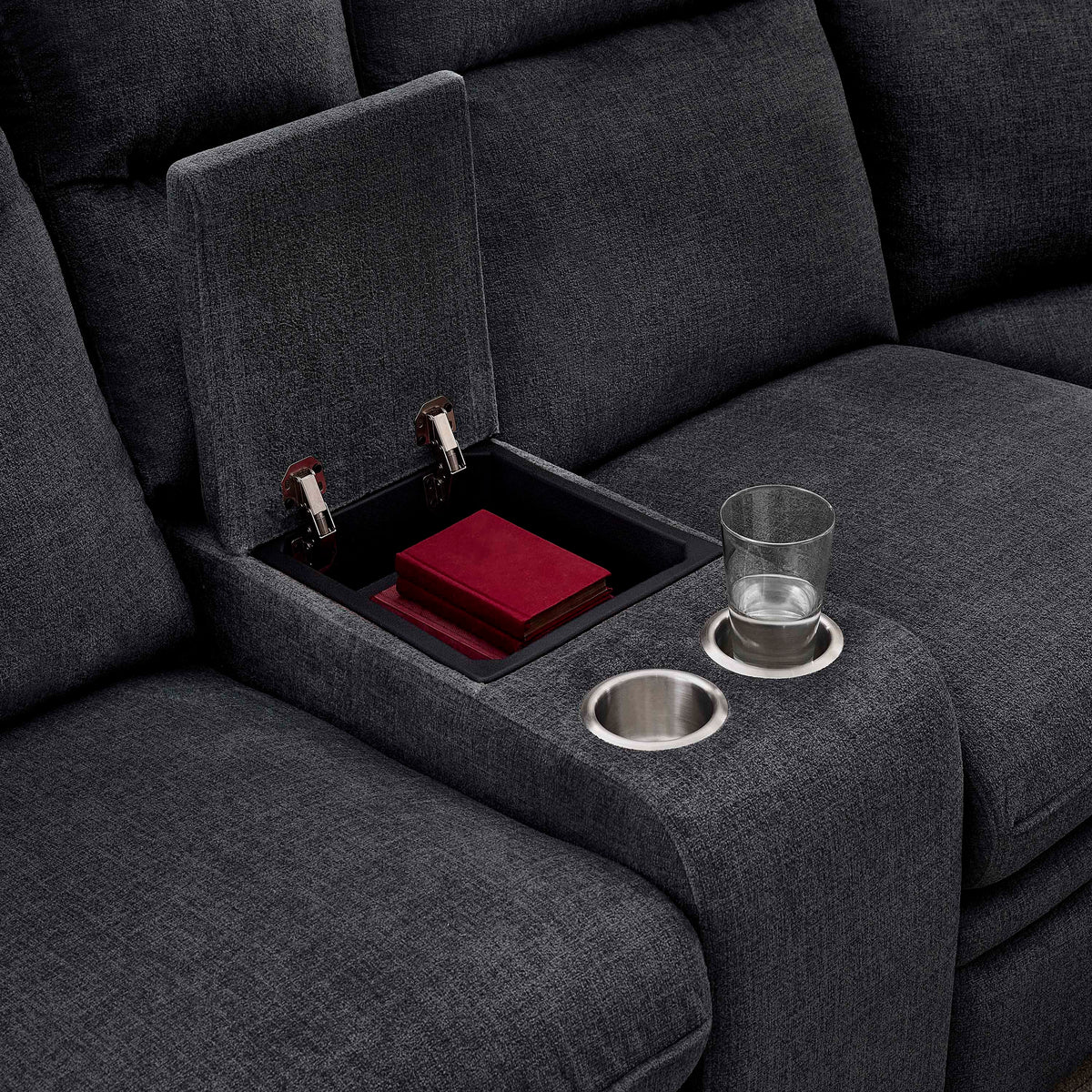 3-Piece Grey Chenille Fabric Power Recliner Sectional Sofa with Sleeper, Storage Chaise & Console – 8317 — product view 3