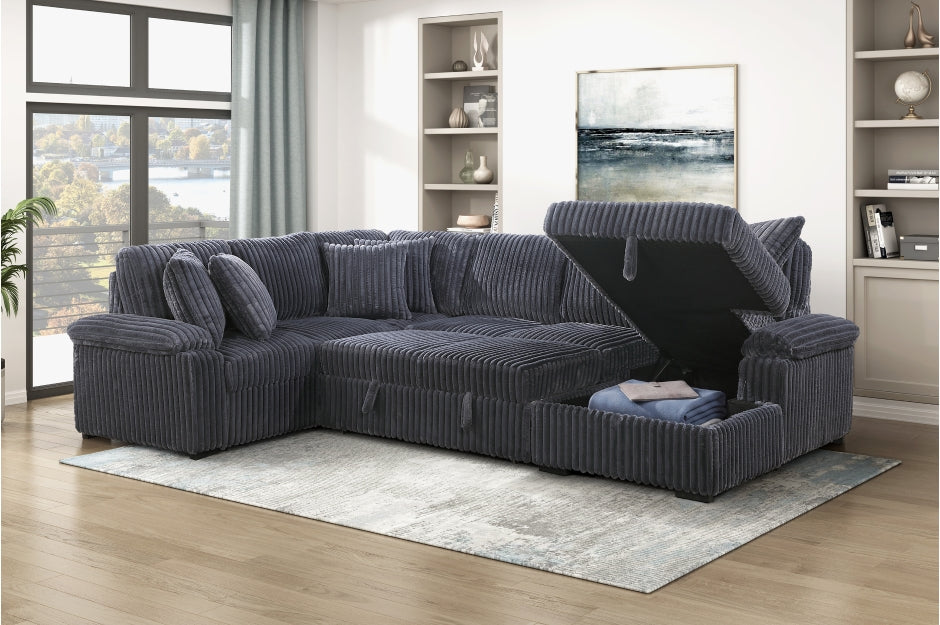 Homelegance Ridge Dark Grey Plush Corduroy Sectional Sofa with Storage Chaise and Pull-Out Sleeper – 8317DGY — product view 4