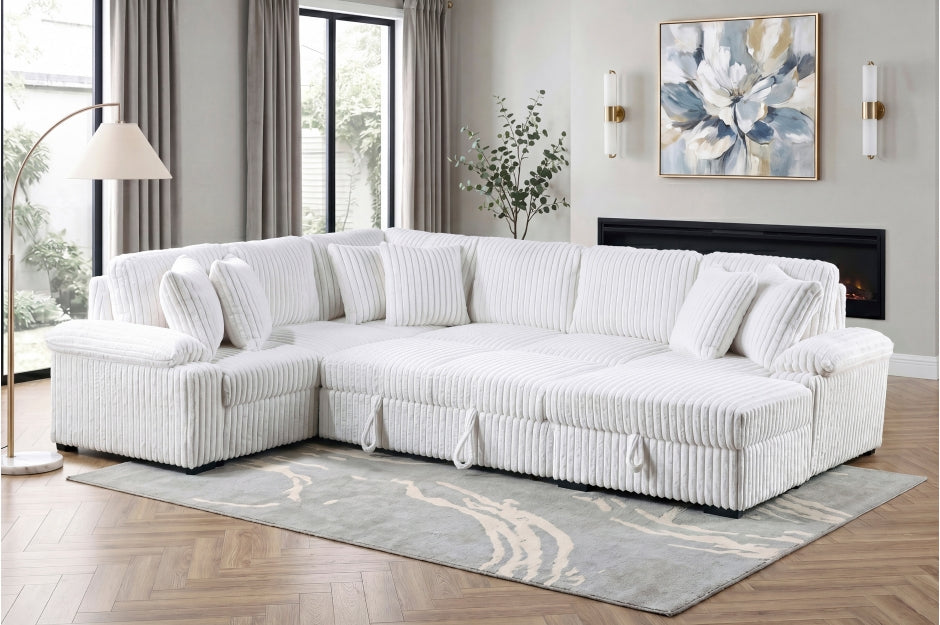 Homelegance Ridge White Plush Corduroy Sectional Sofa with Storage Chaise and Pull-Out Sleeper – 8317WHT — product view 3