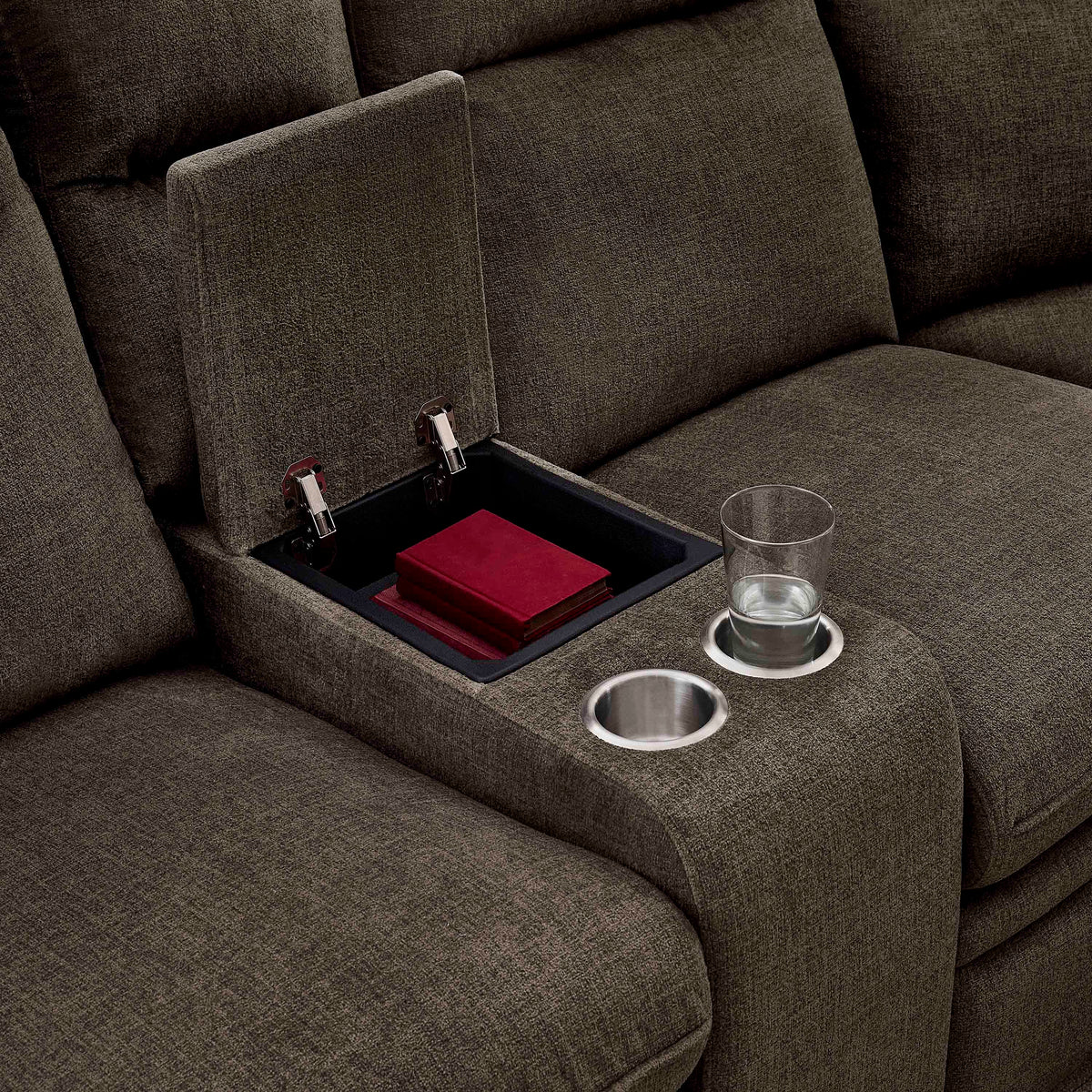 3-Piece Dark Brown Chenille Fabric Power Recliner Sectional Sofa with Sleeper, Storage Chaise & Console – 8318 — product view 3
