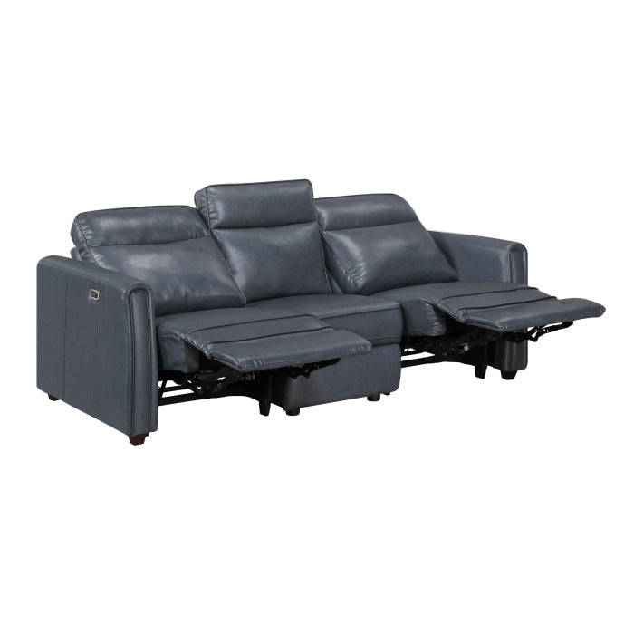 Equinox 2-Piece Power Motion Sofa & Loveseat Set – Navy Blue Faux Leather & Recliner Ends – 8368NVY-2PWA1 — product view 4