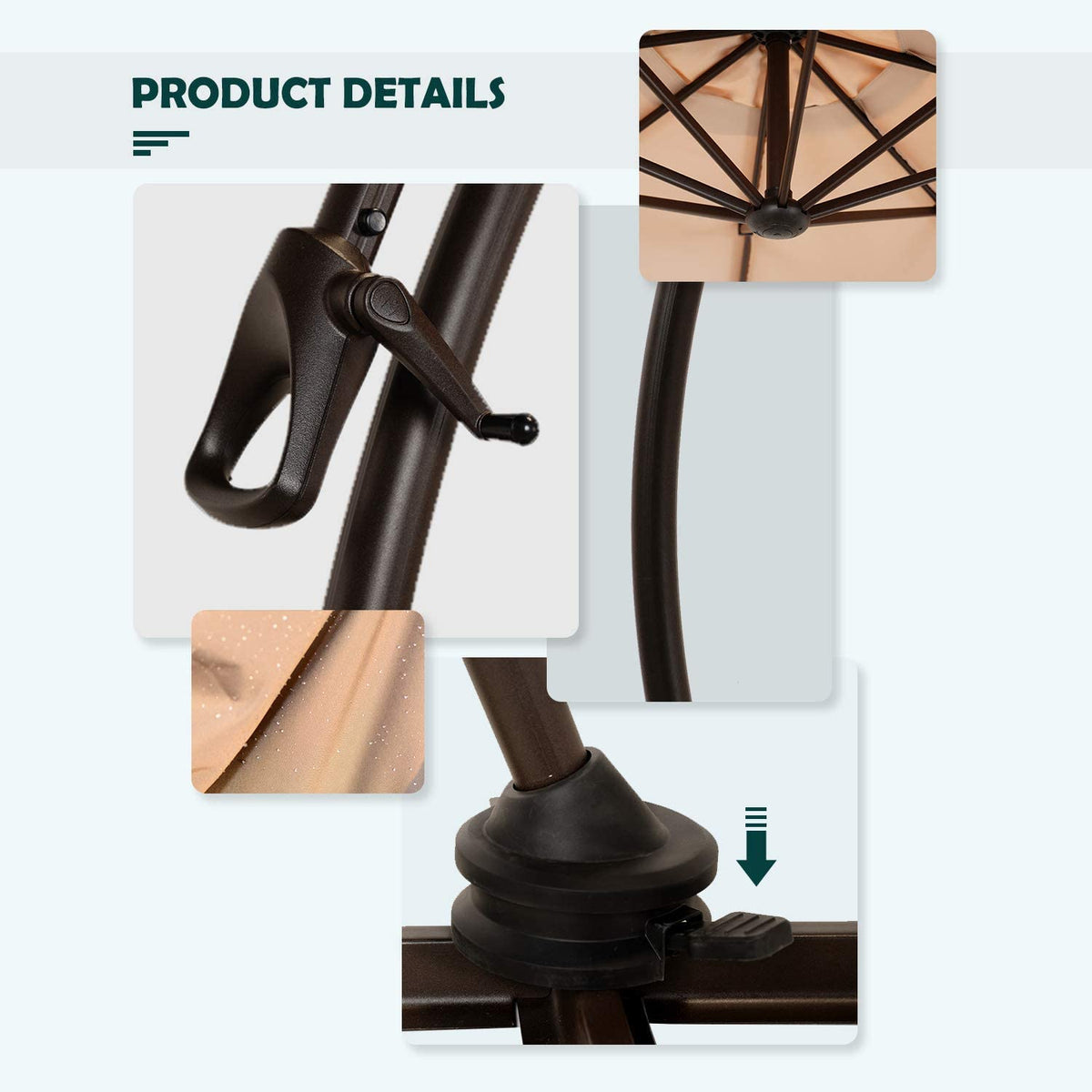 LOUNGE YARD Napoli 11 FT Cantilever Offset Umbrella with 360° Rotation — product view 4