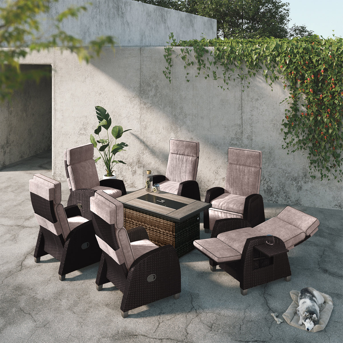 LOUNGE YARD Recliner & Fire Pit Table Set — product view 7