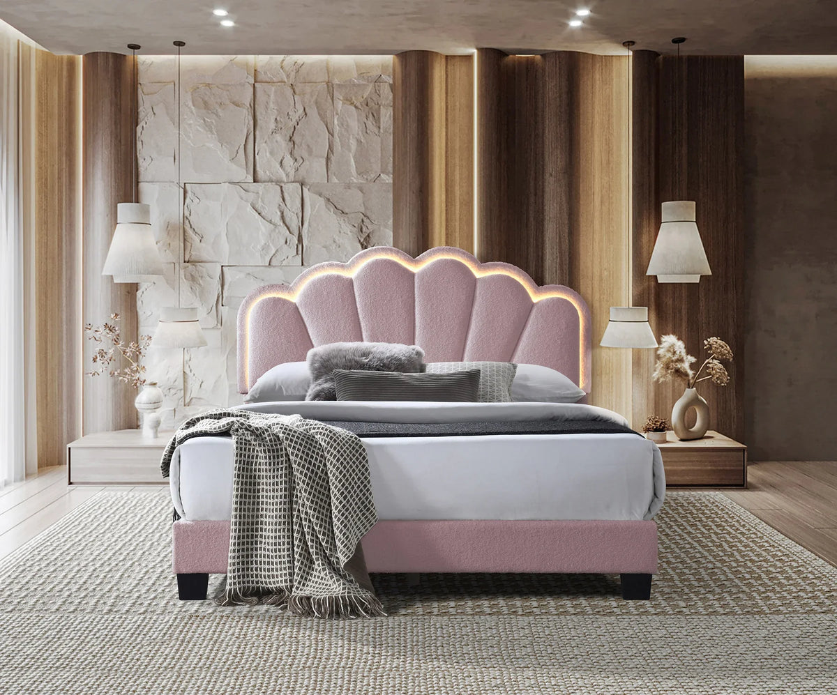 Charteen Pink Teddy Bear Fabric Clam Shell Design Queen Bed with LED Lighting Accents – 8742-PK-Q — product view 1
