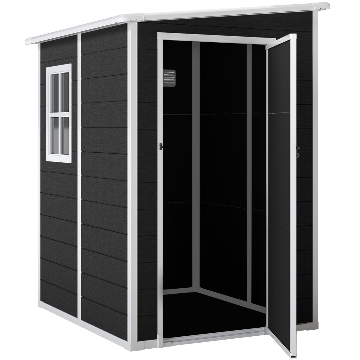 4 x 5FT Plastic Lean-to Garden Shed with Floor, Window and Vent, Black — product view 2
