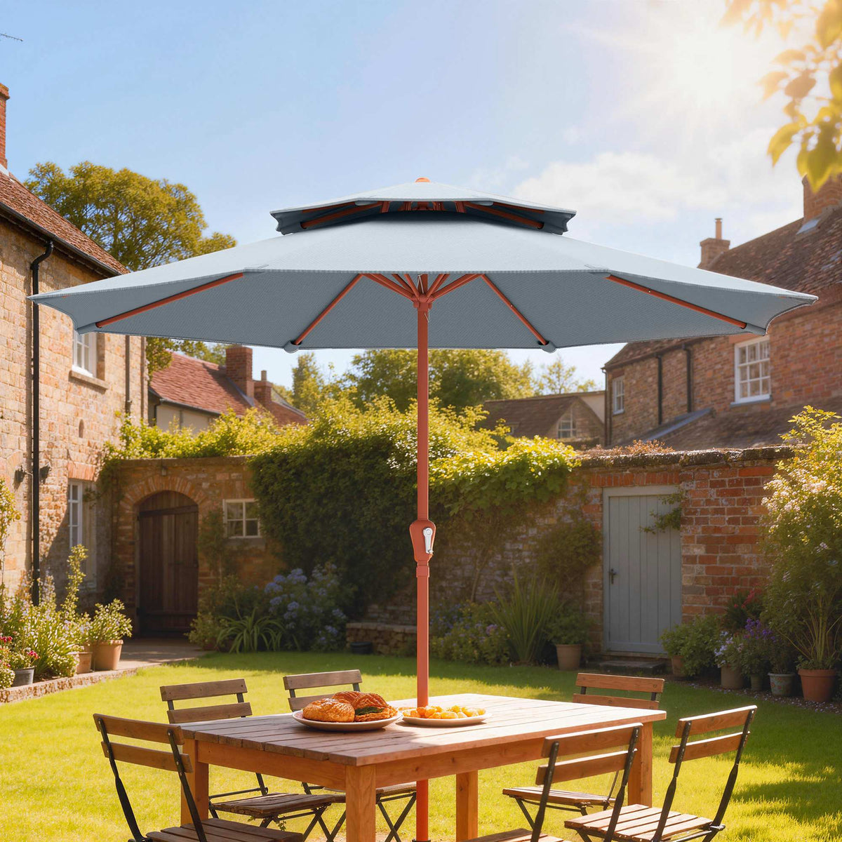 104'' x 104'' Patio Umbrella with Crank and Double Top, Light Grey — product view 3