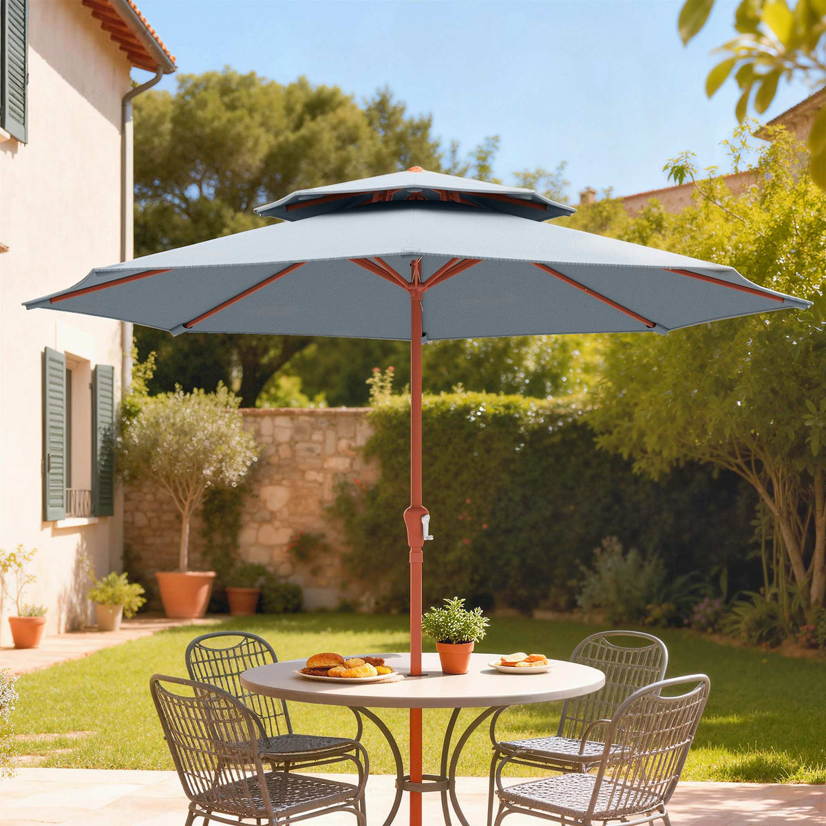 104'' x 104'' Patio Umbrella with Crank and Double Top, Light Grey — product view 4