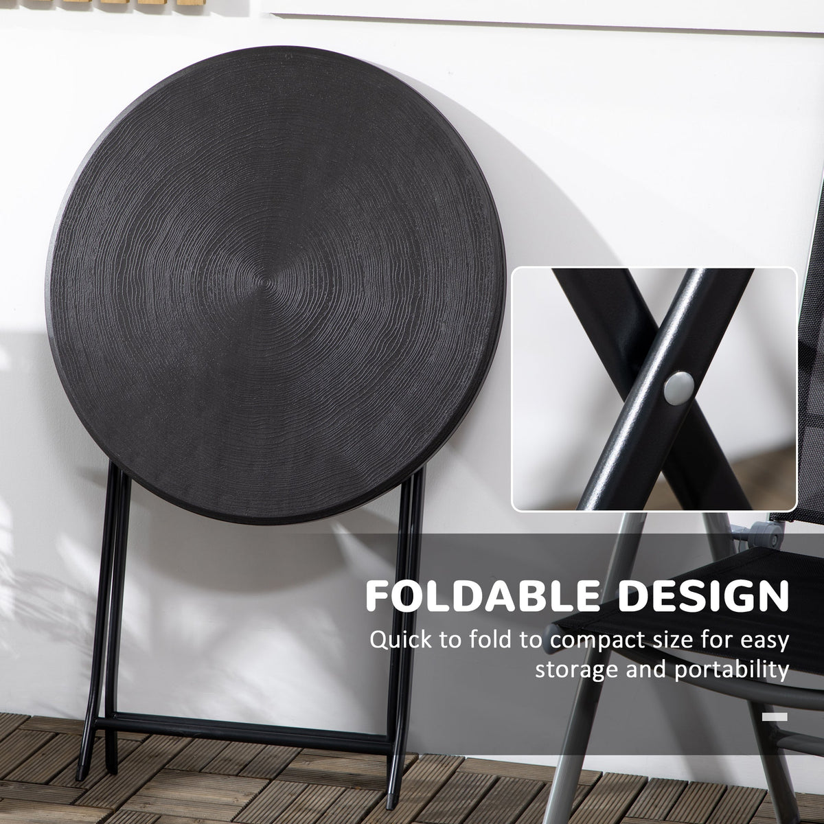 23.6" Folding Outdoor Coffee Table with HDPE Top, Dark Grey — product view 6
