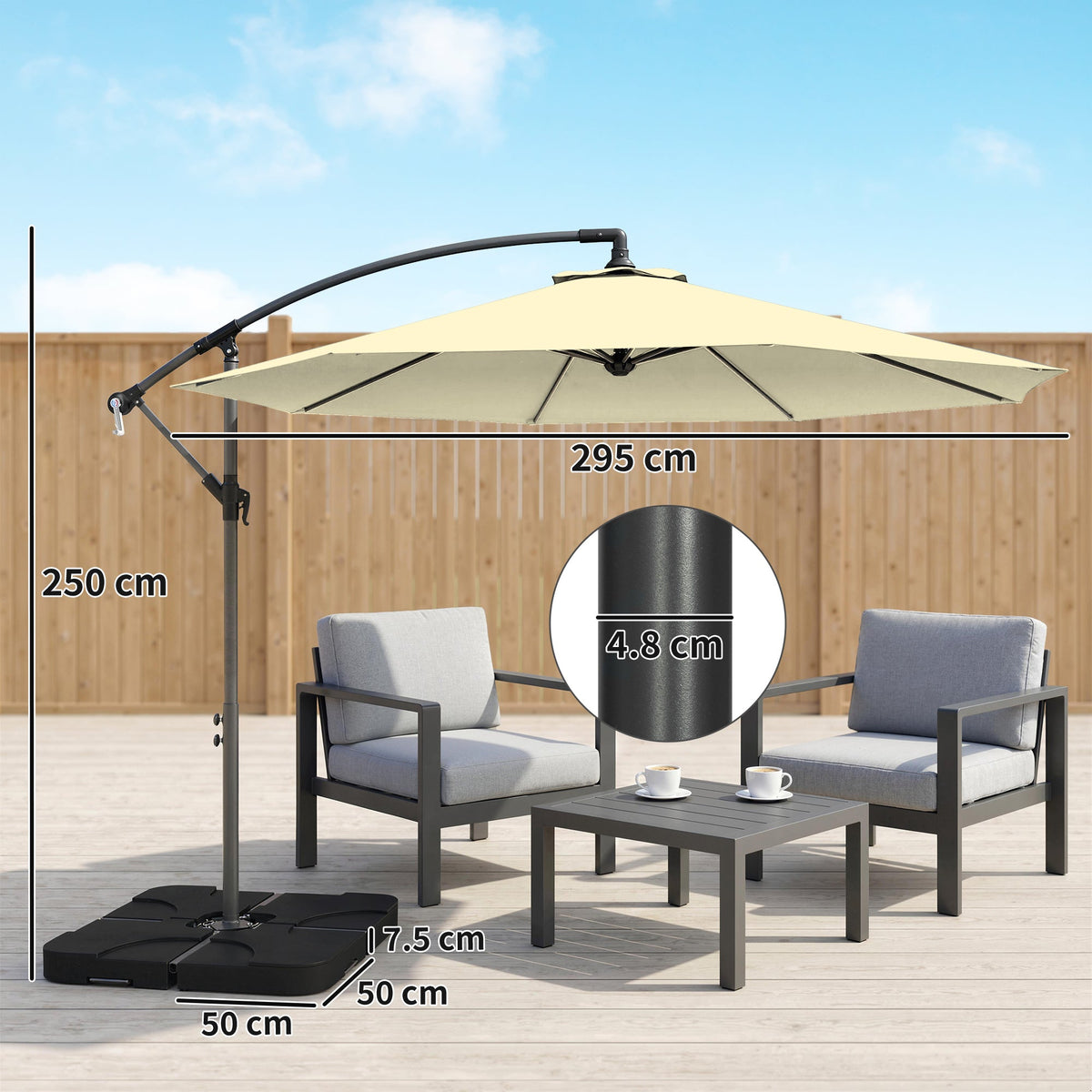 3 m Cantilever Parasol with Weights, Cover & Cross Base, Sand — product view 5