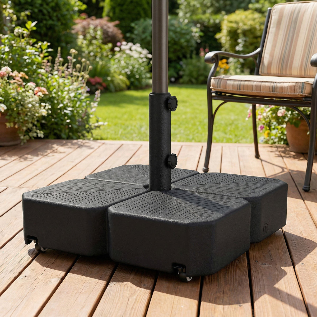 Square Patio Umbrella Base with Wheels, Black — product view 3