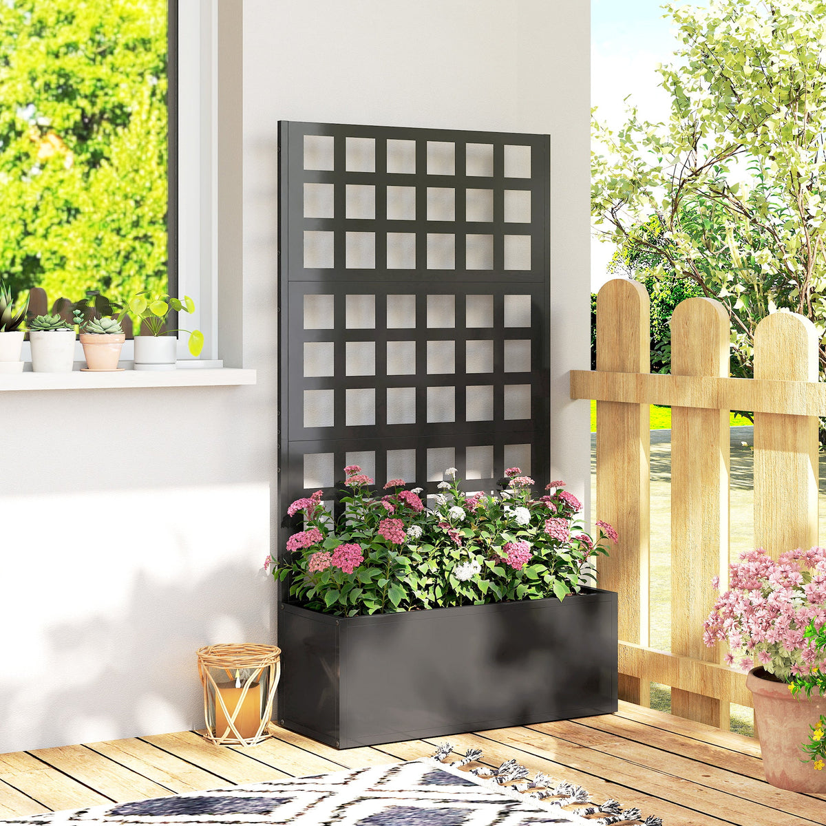 24" x 9" x 44.5" Raised Garden Bed with Trellis and Drainage, Black — product view 4