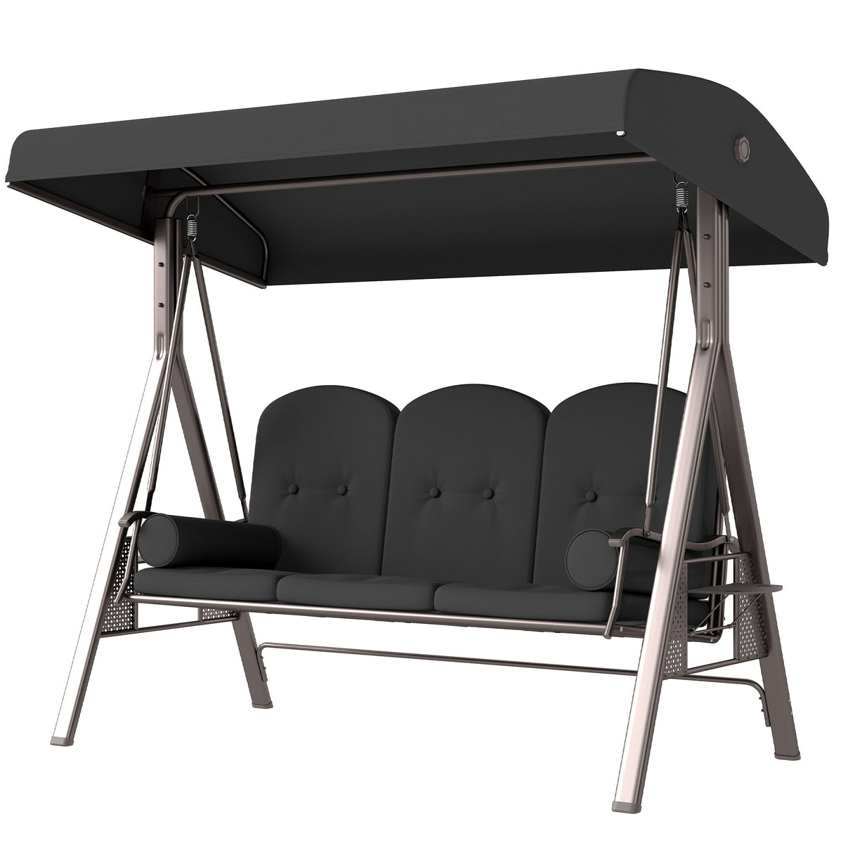 3 Seater Canopy Swing Chair with Cushions & Cup Trays, Dark Grey — product view 2