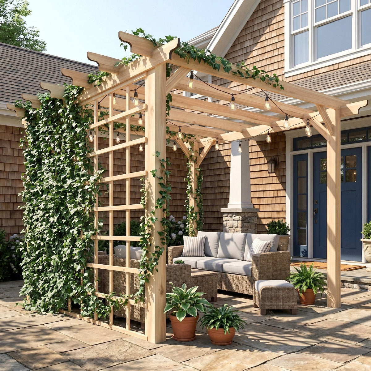 PerArbor 3 x 3 m Natural Wood Pergola Kit with Grape Trellis & Triangle Supports — product view 4