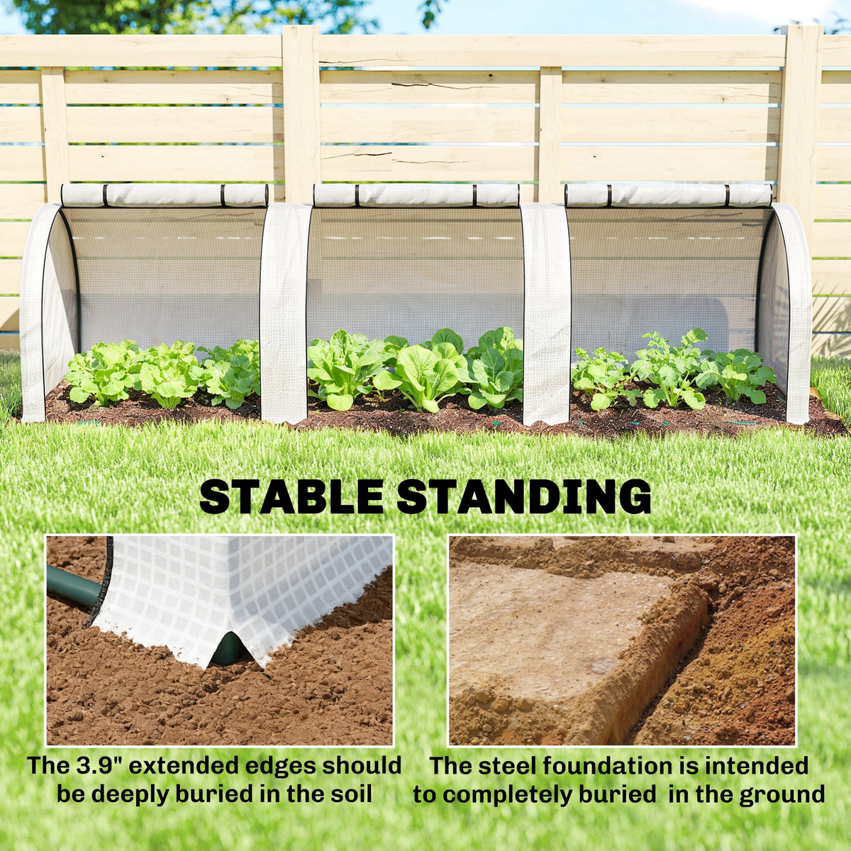 Mini Tunnel Greenhouse with Roll-Up Zippered Doors, 10' L x 3' W x 2.5' H White — product view 7