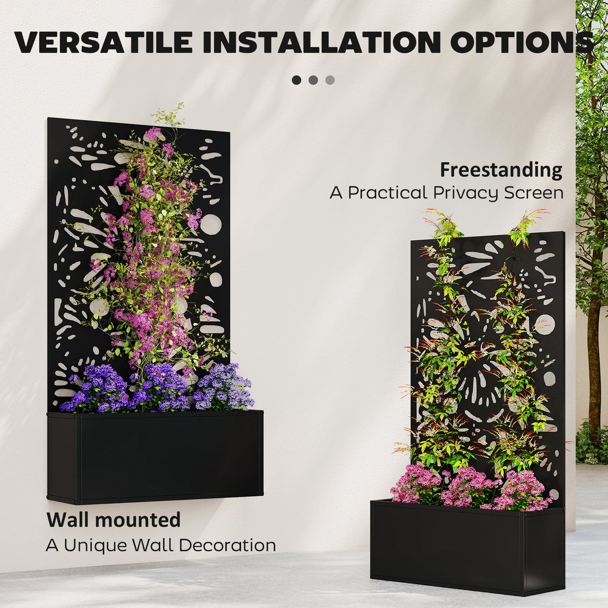 Metal Raised Garden Bed with Trellis Privacy Panel, Butterfly Cut-Out — product view 7