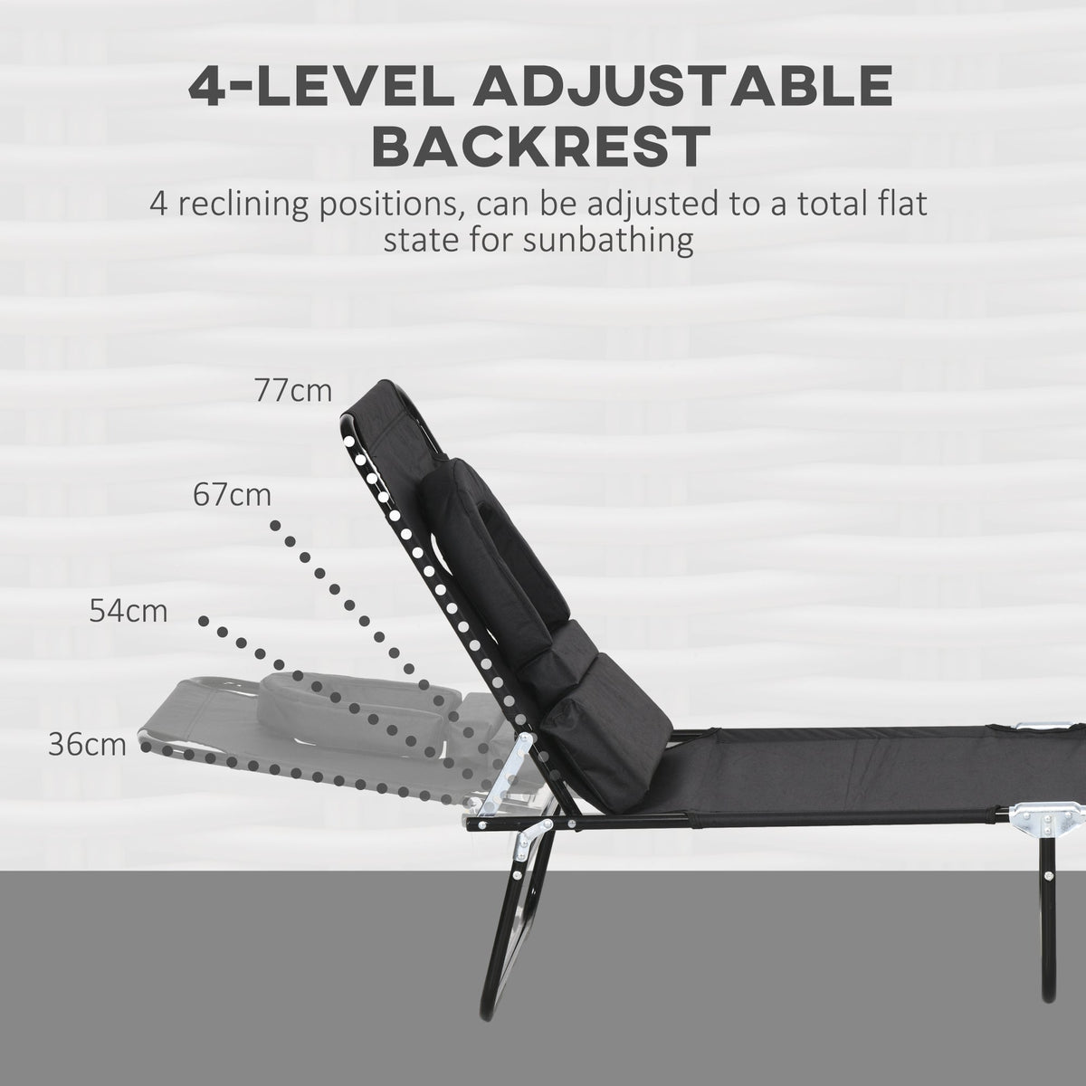 2pcs Adjustable Outdoor Lounge Chairs with Face Hole, Black — product view 6