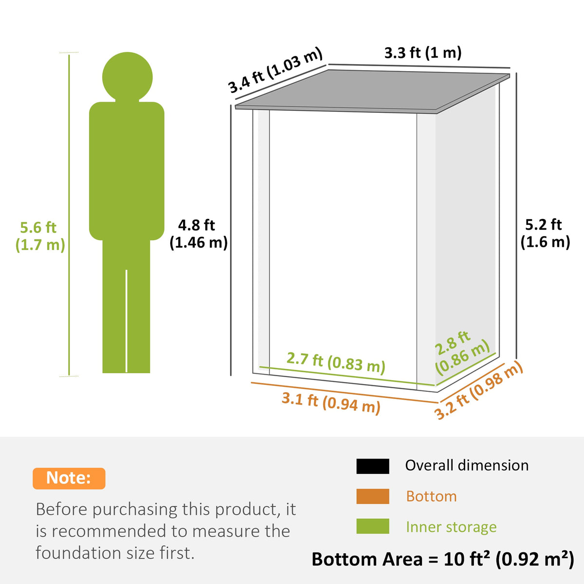 3' x 3' Lean-to Garden Storage Shed with Lockable Door & Galvanized Steel Construction — product view 5