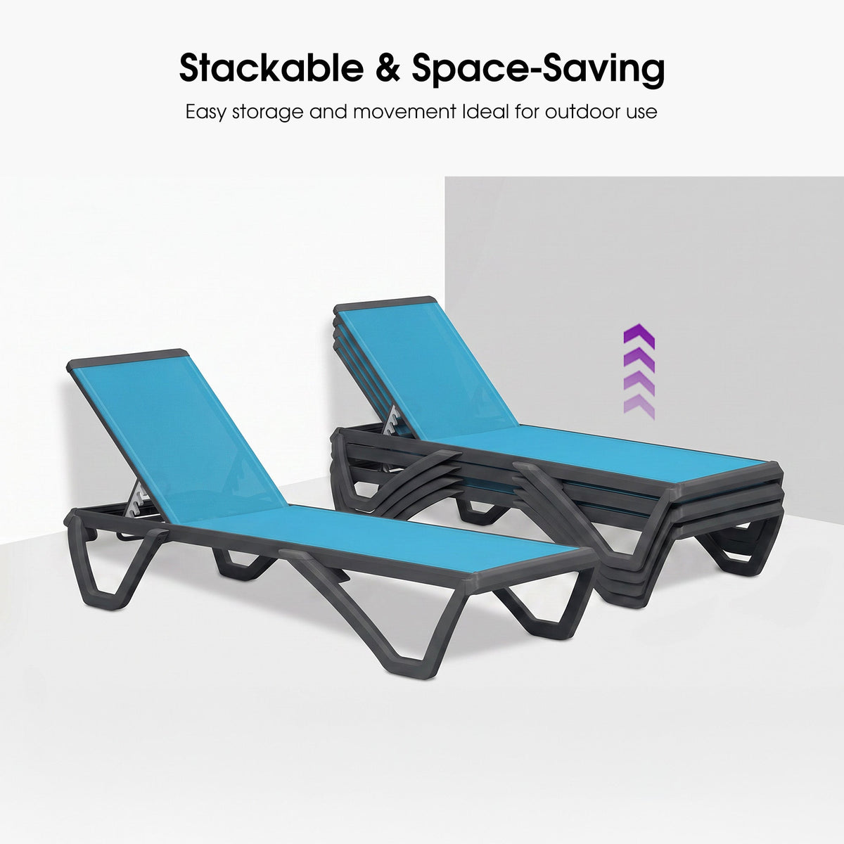PURPLE LEAF Outdoor Chaise Lounge Patio Chair 5 Positions Adjustable Aluminum Frame with Textilene Seat Lightweight and Durable Pool Chaise Lounge for Patio Poolside Beach Yard — product view 5