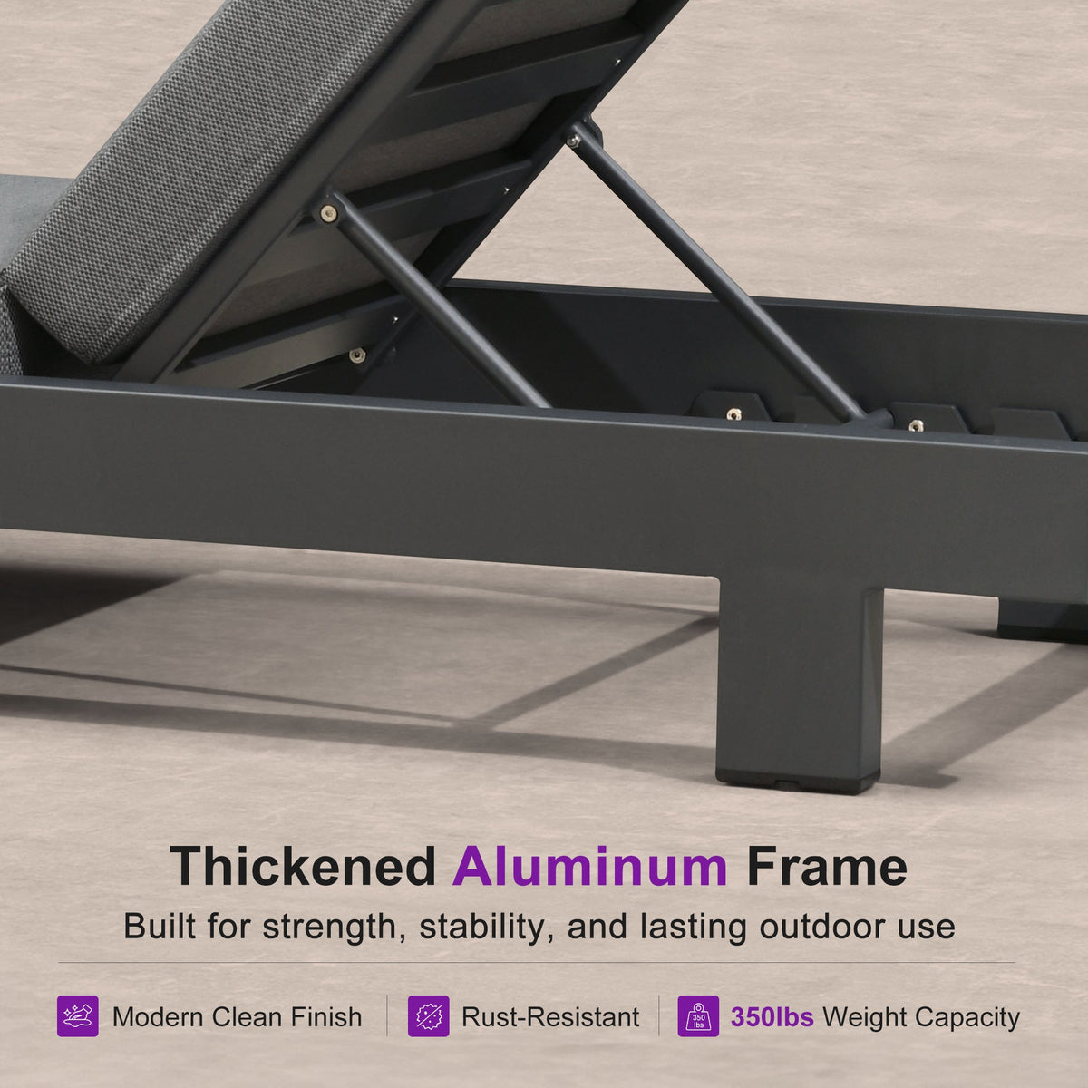 PURPLE LEAF Outdoor Standard Daybed for Patio, Poolside Chaise Lounge Bed with Cushion, Olefin Blend Fabric, Aluminum Frame Sunbed for Deck and Backyard — product view 5