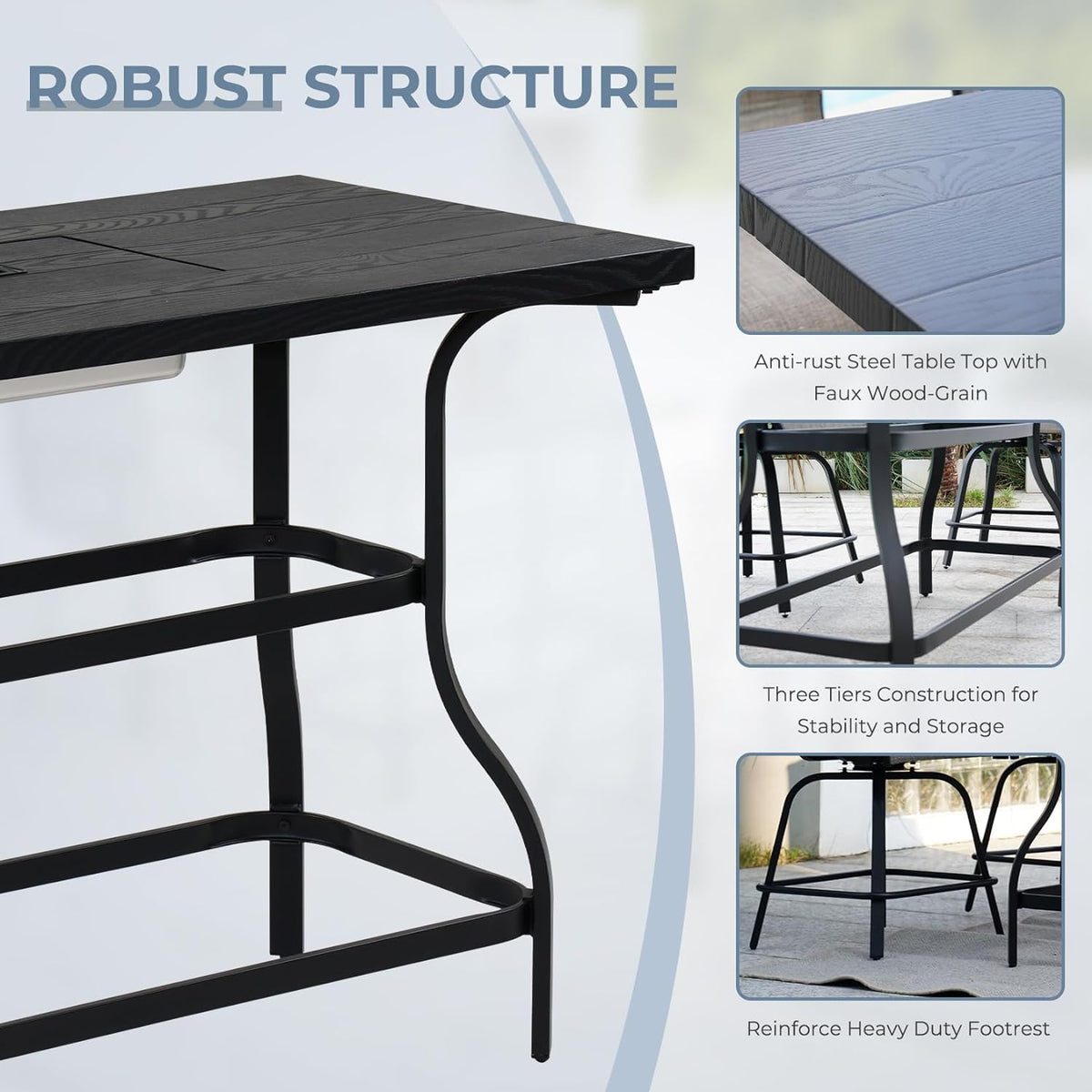 LOUNGE YARD Outdoor Bar Table, Faux Wood Grain Dining Table with Ice Bucket — product view 6