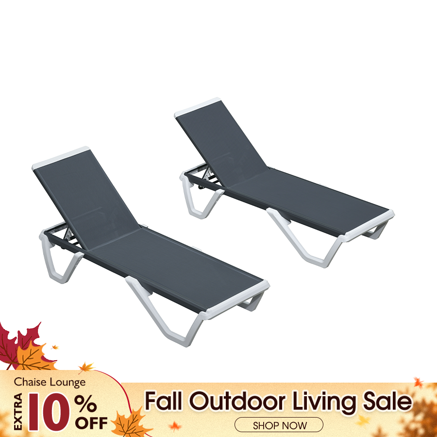 Clearance-PURPLE LEAF Patio Chaise Lounge Plastic Pool Outdoor Lounge Chair with Aluminum Frame Stackable Patio Tanning Chairs for Poolside Sunbathing Beach Deck Yard — product view 1