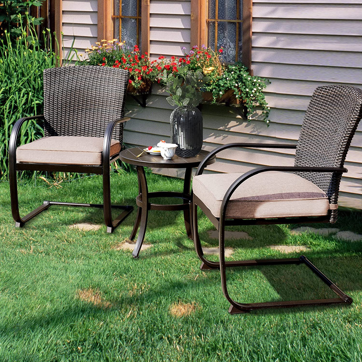 LOUNGE YARD Dining Wicker Chair Set, Steel Frame Chair with Cushion — product view 3