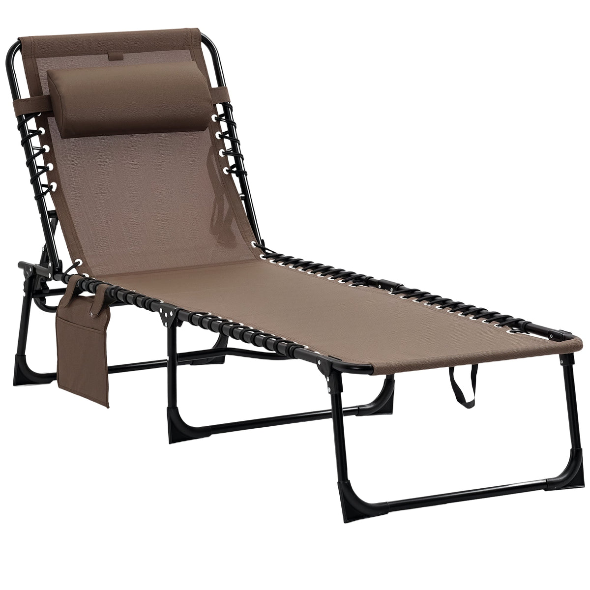 Folding Lounge Chair with Adjustable Backrest and Pillow, Brown — product view 1