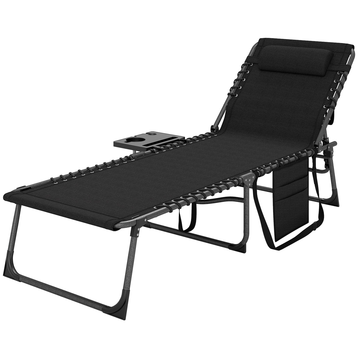 5-Level Adjustable Folding Chaise Lounge Chair with Side Table — product view 2