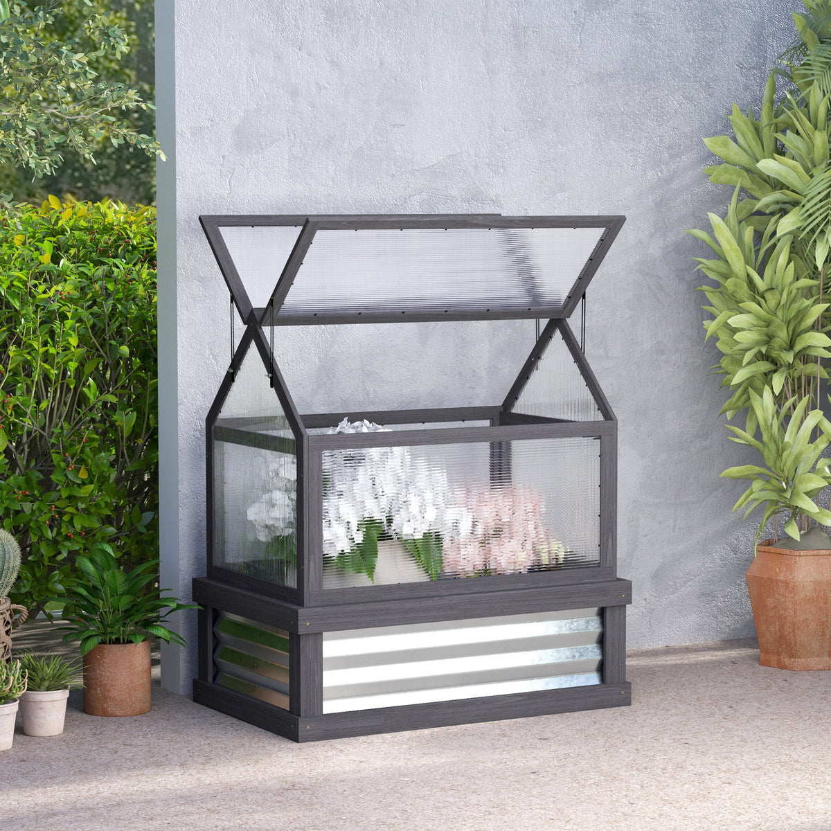 35.5" x 22.5" x 38.25" Raised Garden Bed Greenhouse, Gray — product view 4