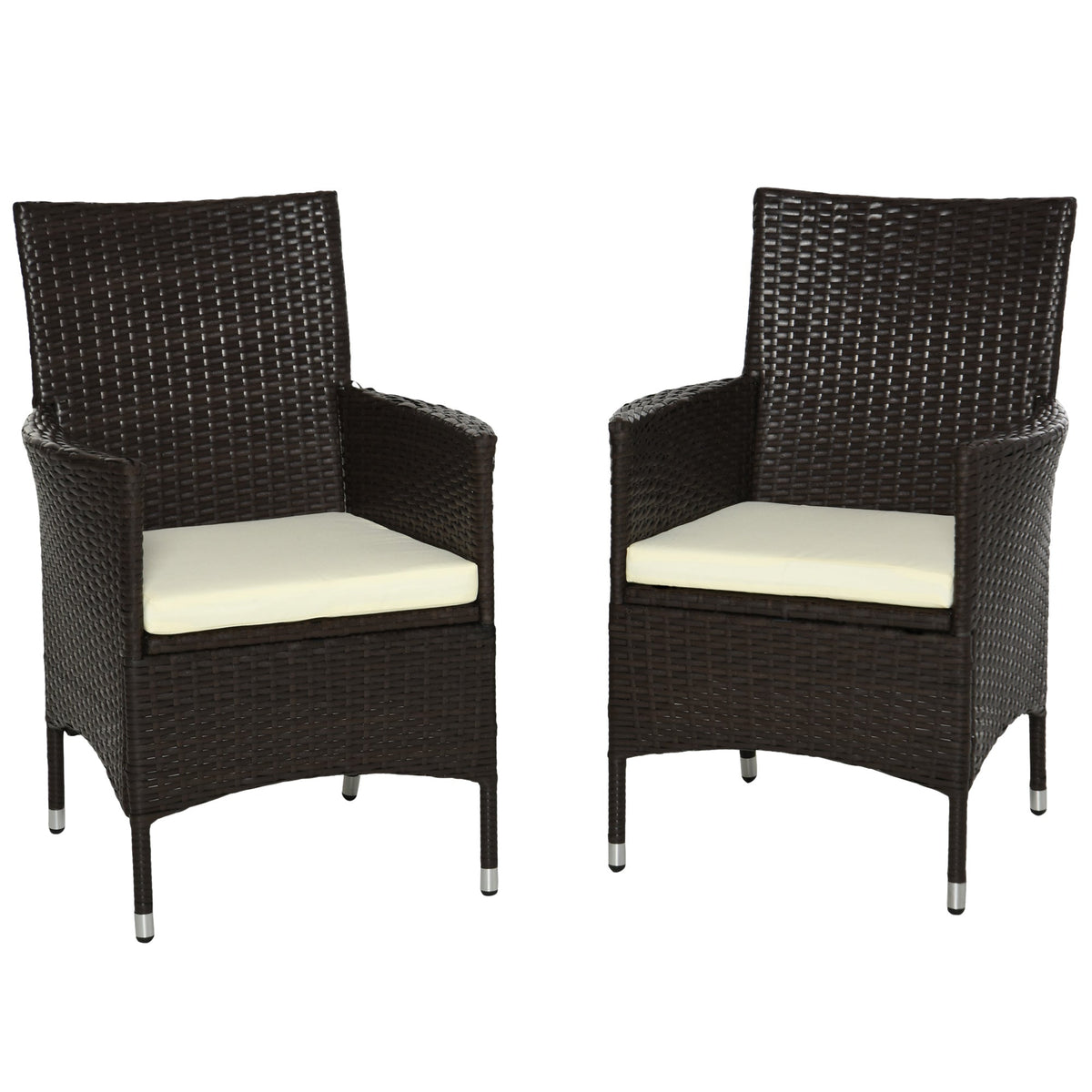 2 Piece PE Rattan Dining Chair Set with Cushions & High Back, Coffee — product view 2