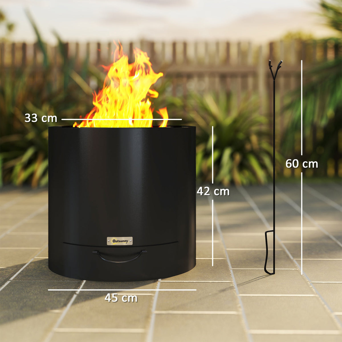 Round Smokeless Fire Pit with Ash Tray & Poker, Black — product view 5