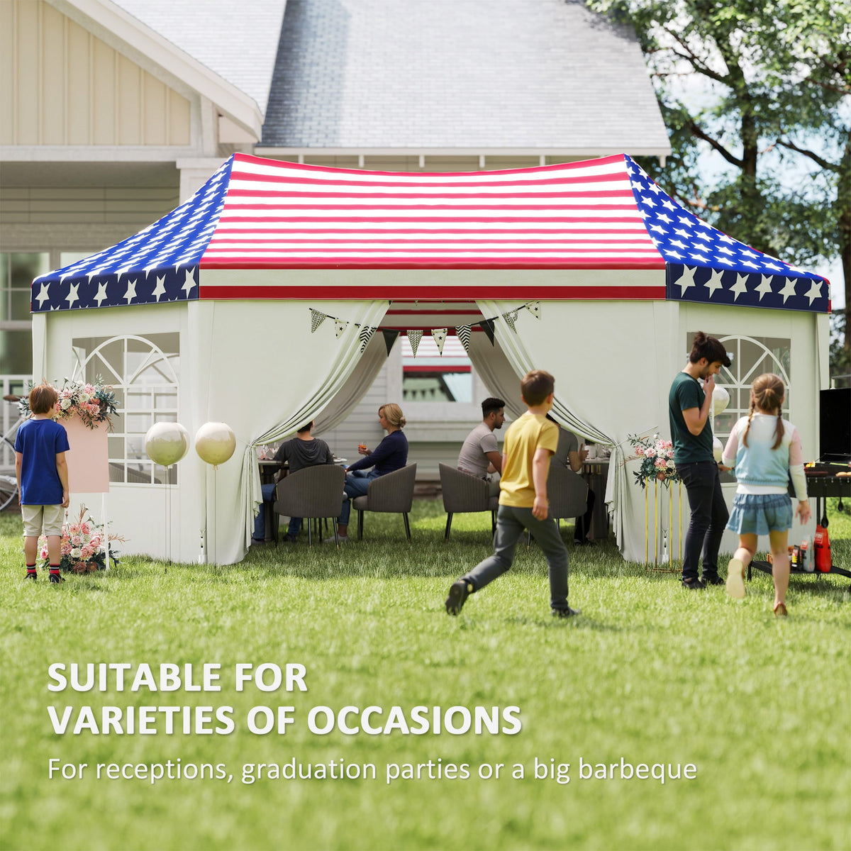 22.3' x 16.4' Party Tent with Sidewalls, American Flag — product view 6