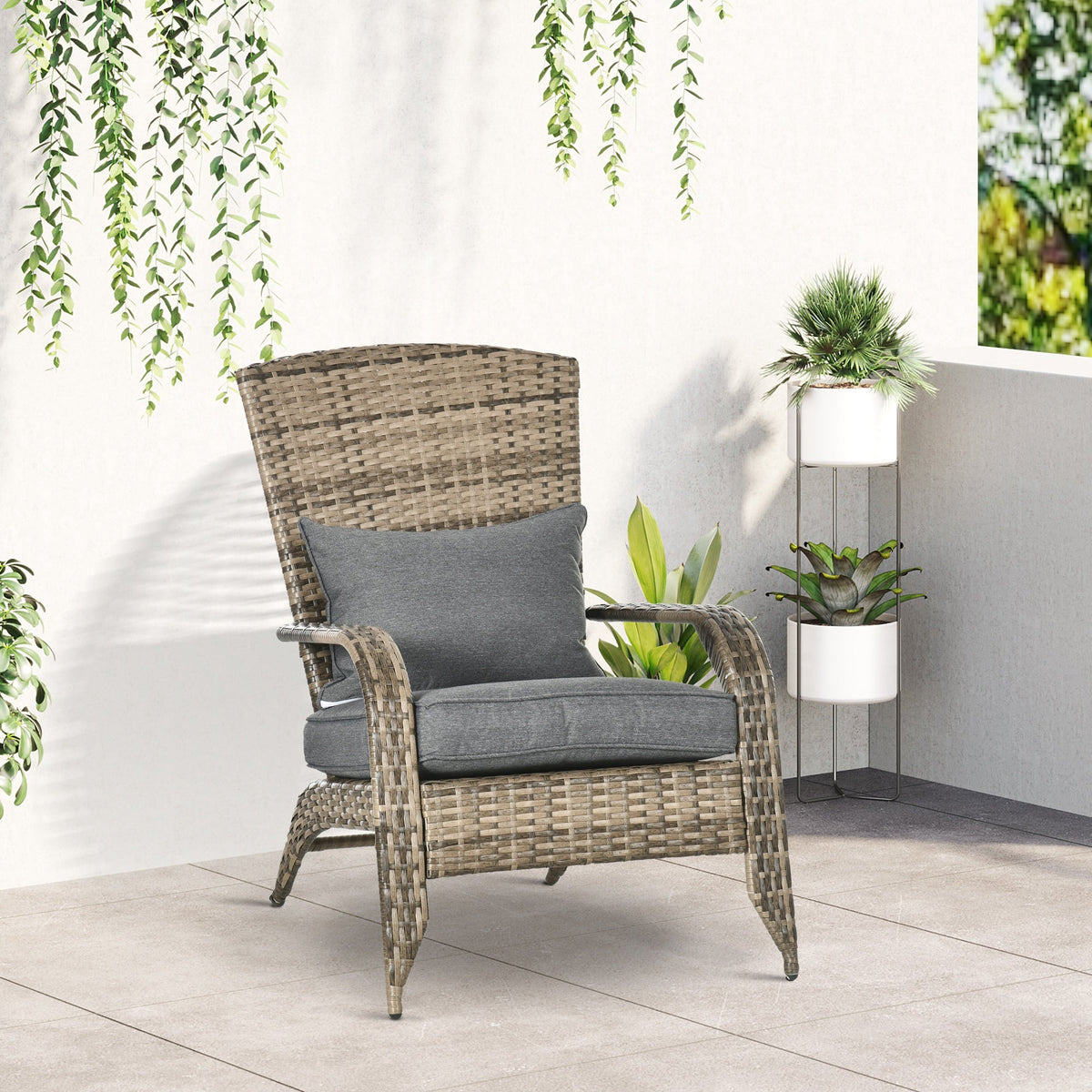 Patio Wicker Adirondack Chair with Soft Cushions, Mixed Grey — product view 4