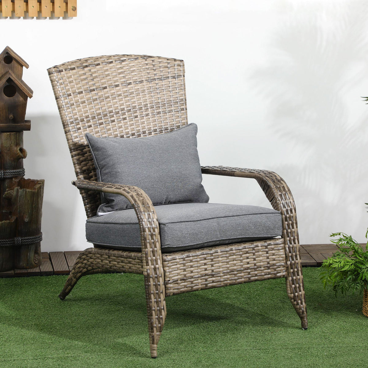 Patio Wicker Adirondack Chair with Soft Cushions, Mixed Grey — product view 3