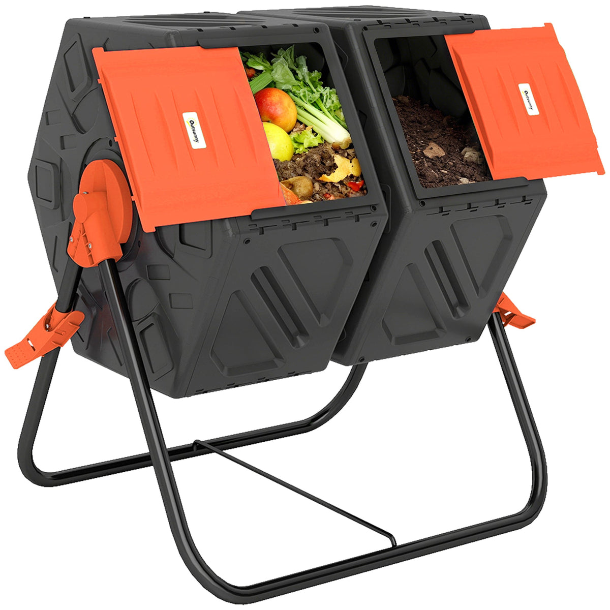34.5 Gallon Dual Chamber Compost Tumbler with Steel Legs, Orange — product view 1