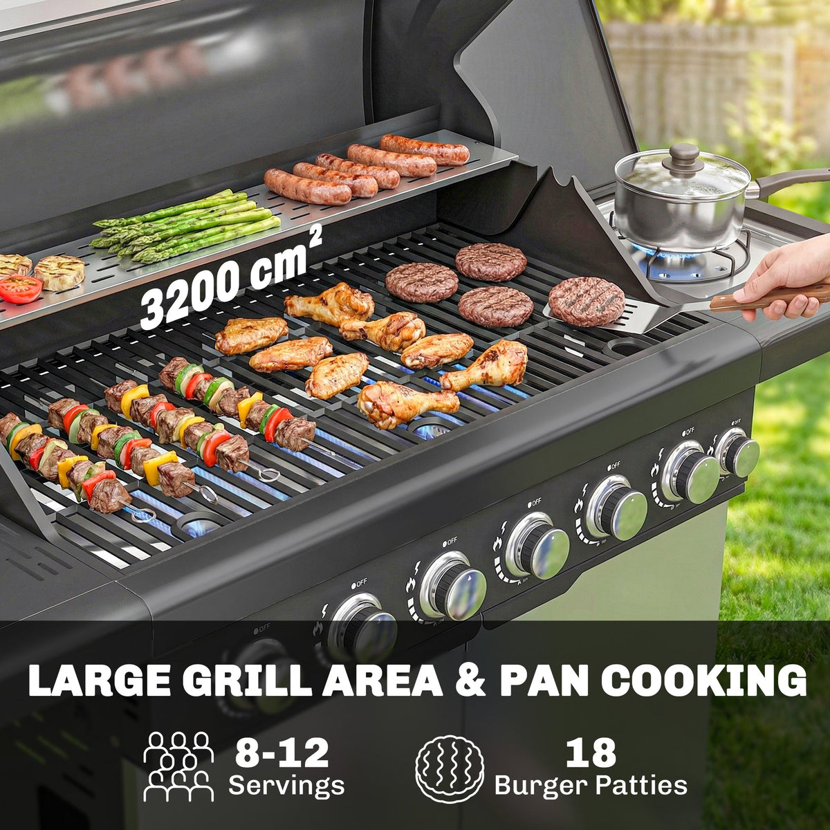 6+1 Burner Gas BBQ Grill with Cabinet and Viewing Window, Silver Tone — product view 6