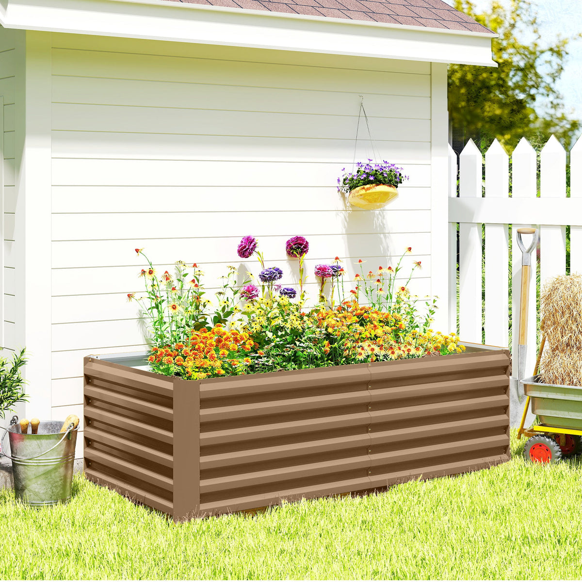 6' x 3' x 2' Galvanized Raised Garden Bed for Vegetables, Brown — product view 4