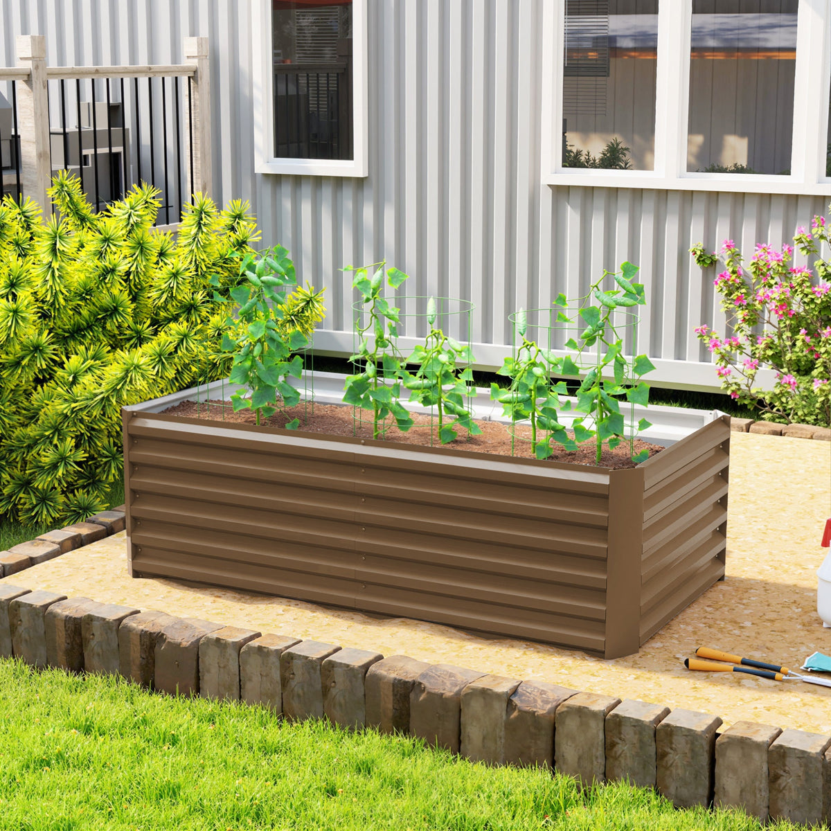 6' x 3' x 2' Galvanized Raised Garden Bed for Vegetables, Brown — product view 3