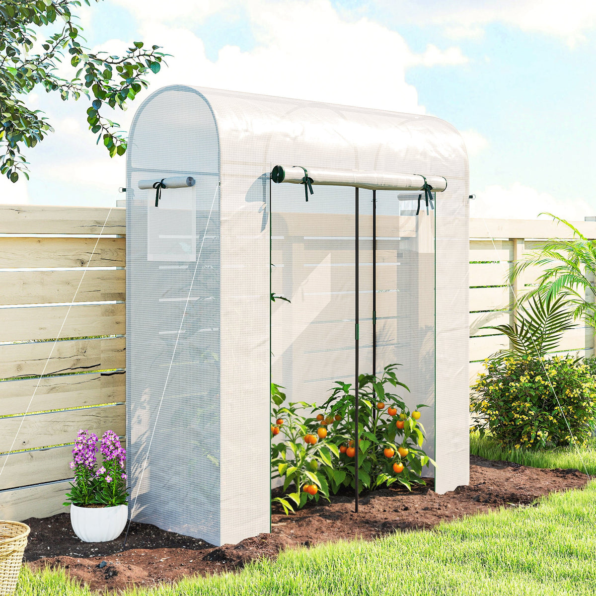6' x 2' x 6.6' Mini Greenhouse with Roll-up Door, White — product view 4