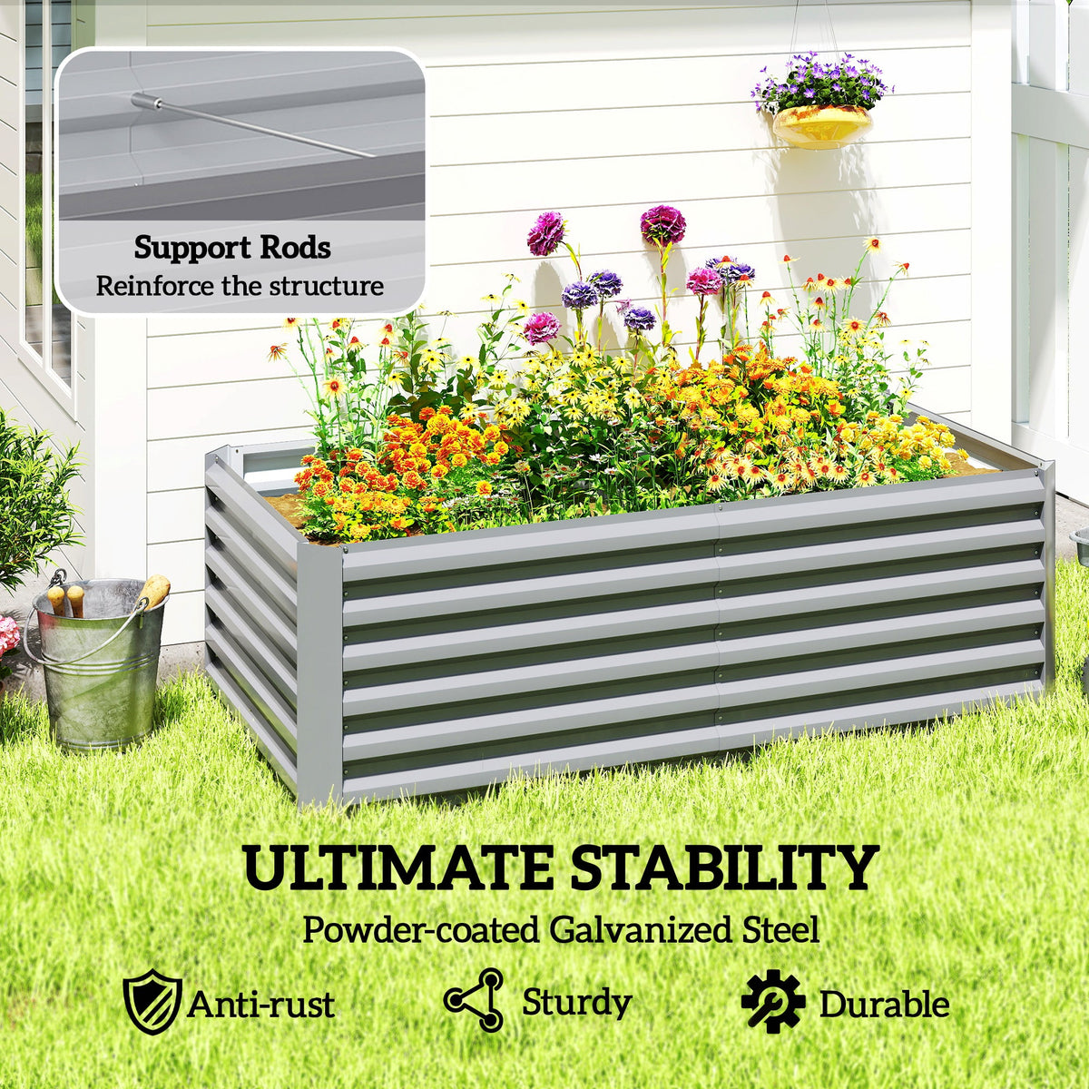 6' x 3' x 2' Galvanized Raised Garden Bed for Vegetables, Light Grey — product view 7
