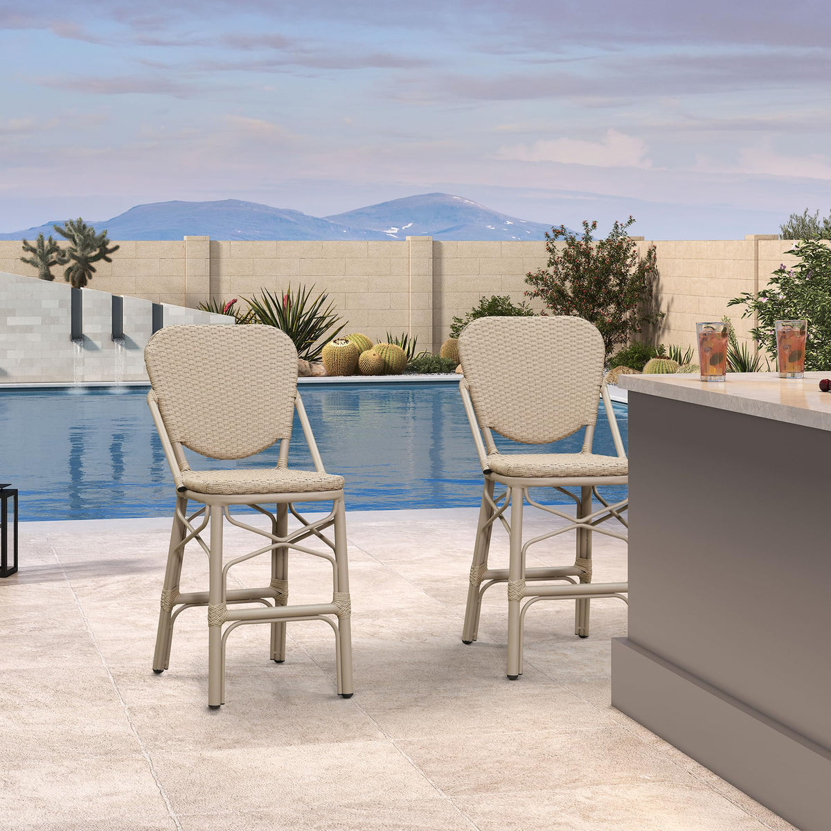 PURPLE LEAF Outdoor Woven Bar Stools, Aluminum Frame Counter Stools, for Pool Garden — product view 1