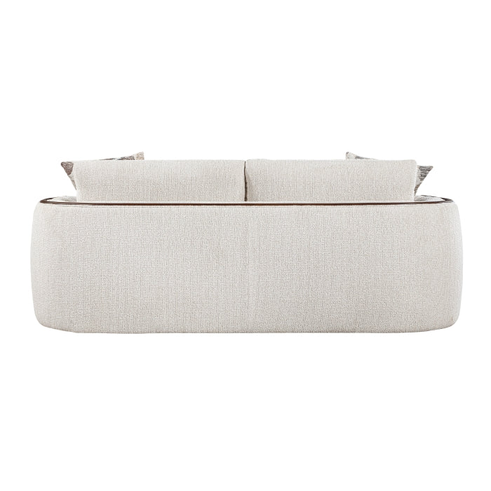 Loom Beige Chenille Sofa and Love Seat Set – Walnut Wood Trim & Rounded Arms – 9177WABEG-2PC — product view 3